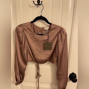 Dry Goods Lelis Satin Long Sleeve Open-Back Cropped Blouse Size Small